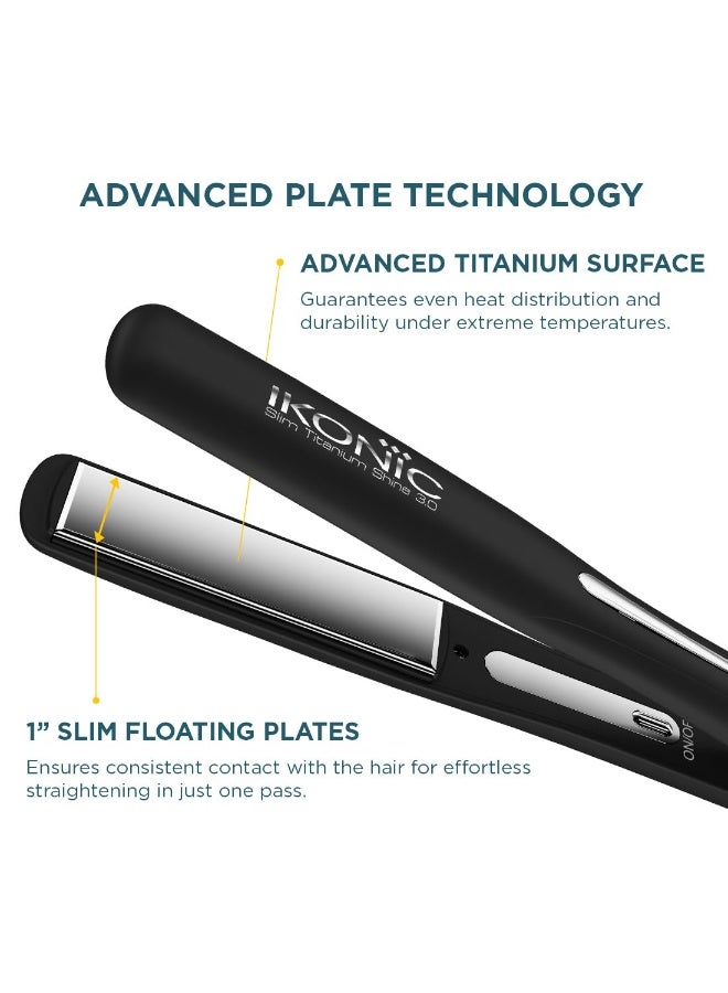 أي كونيك آيكونيك سليم تيتانيوم شاين 3.0 مكواة فرد الشعر – أسود ألواح تيتانيوم مزدوجة ونحيفة، تسخين فوري، إيقاف تلقائي، مناسبة لجميع أنواع الشعر. - Image 3